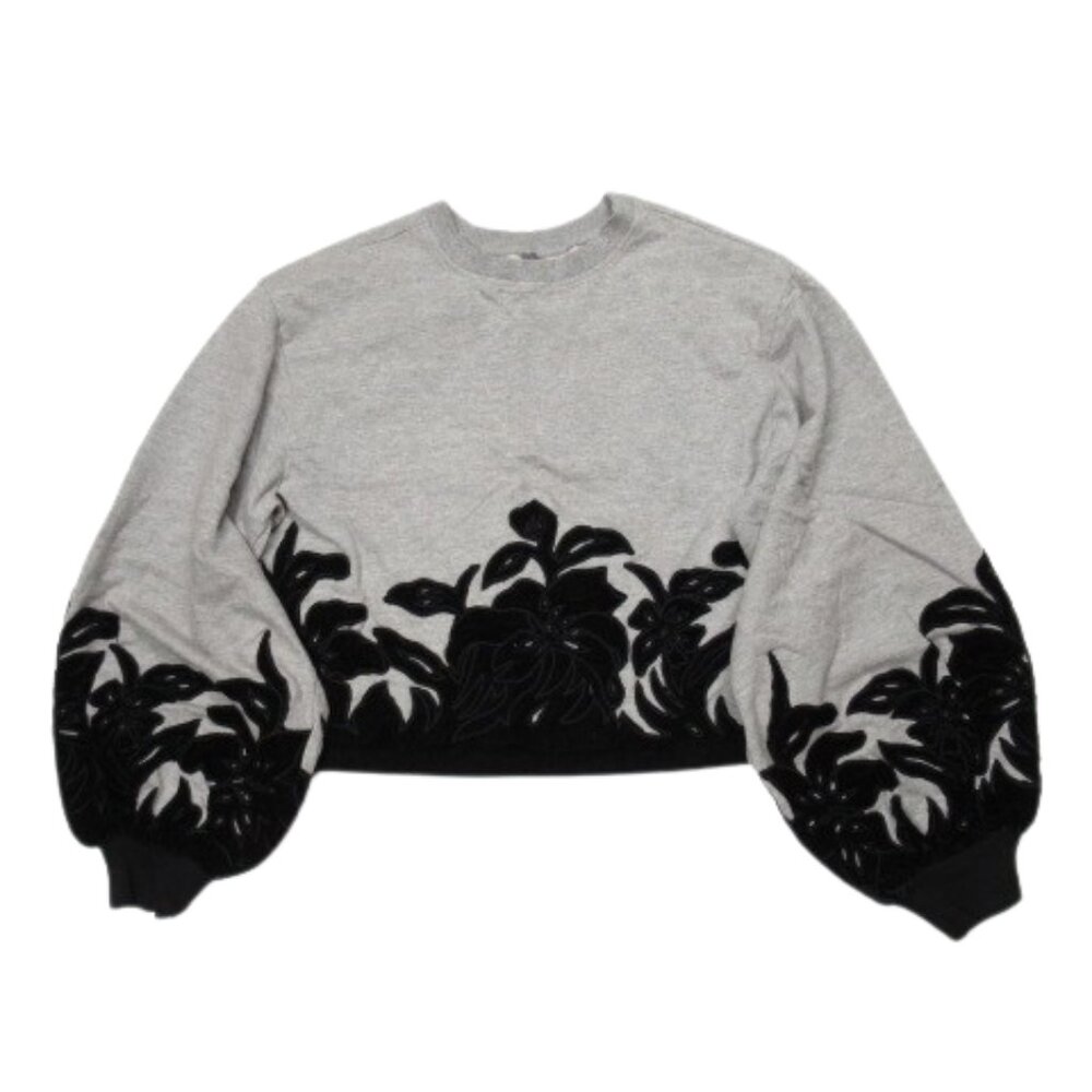 Anthropologie Velvet Embroidered Floral Applique Sweatshirt Top Grey S - Picture 5 of 13